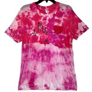 Nashville Skyline Heart T-Shirt Upcycled Reverse Tie Dyed Red Pink Project 615 L
